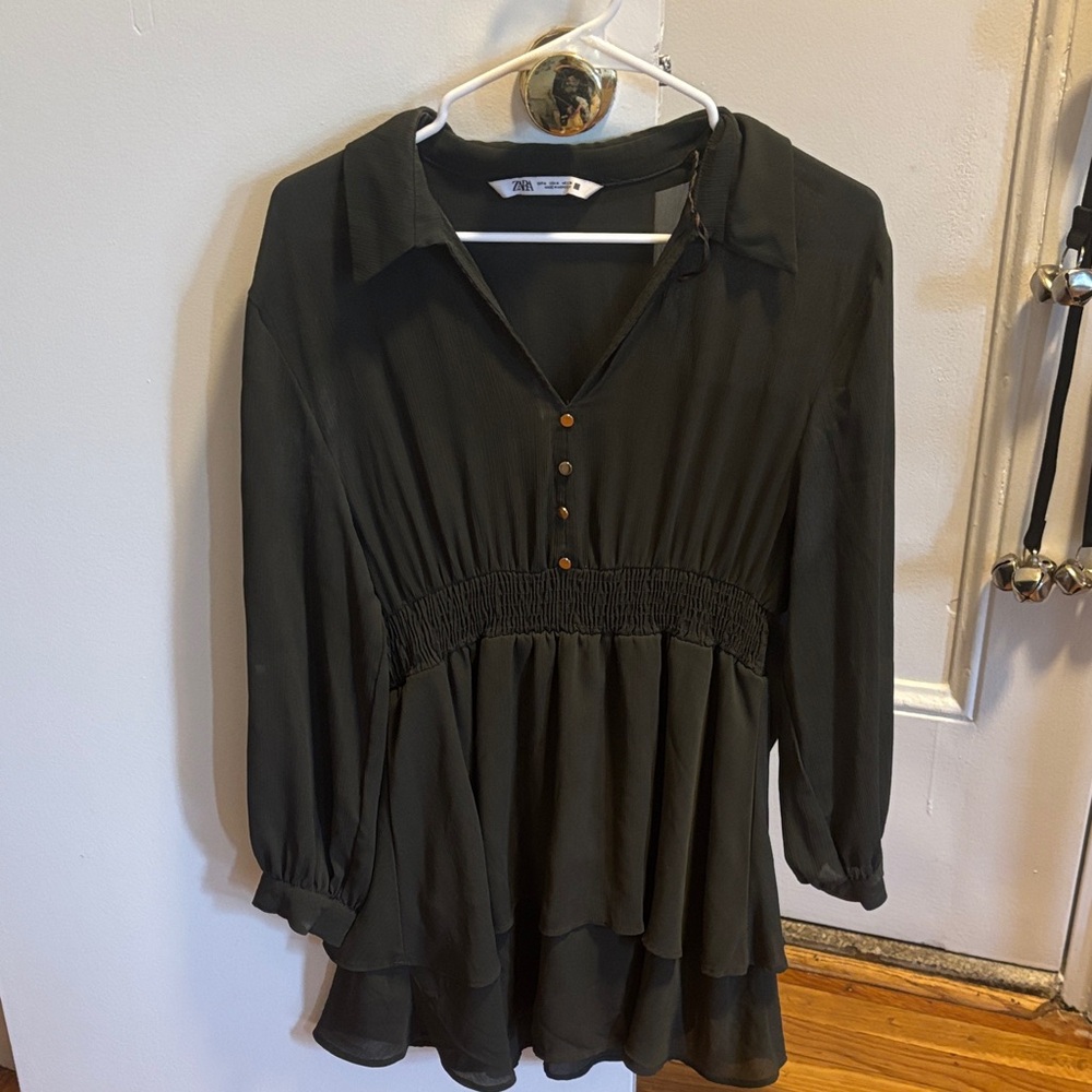 Zara Olive green collared dress